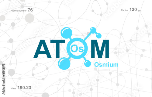 modern logo design for the word "Atom". Atoms belong to the periodic system of atoms. There are atom pathways and letter Os.