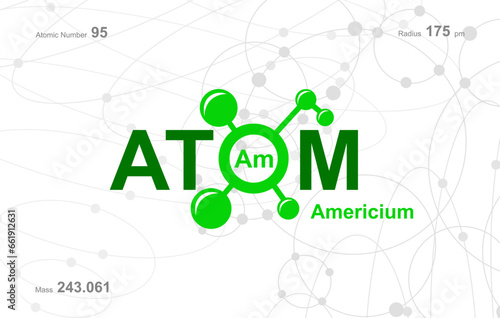 modern logo design for the word "Atom". Atoms belong to the periodic system of atoms. There are atom pathways and letter Am.