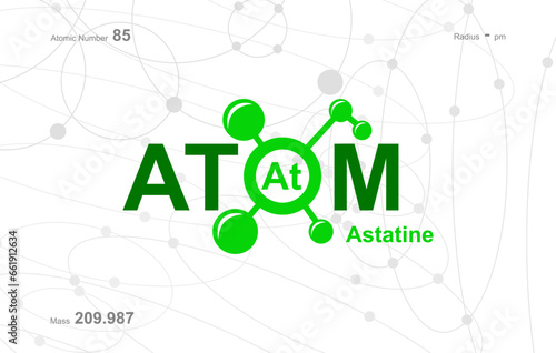 modern logo design for the word "Atom". Atoms belong to the periodic system of atoms. There are atom pathways and letter At.