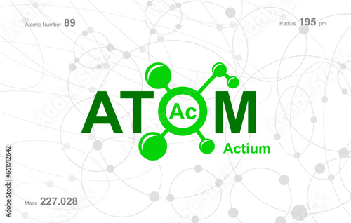 modern logo design for the word "Atom". Atoms belong to the periodic system of atoms. There are atom pathways and letter F.