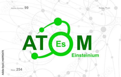 modern logo design for the word "Atom". Atoms belong to the periodic system of atoms. There are atom pathways and letter Es.