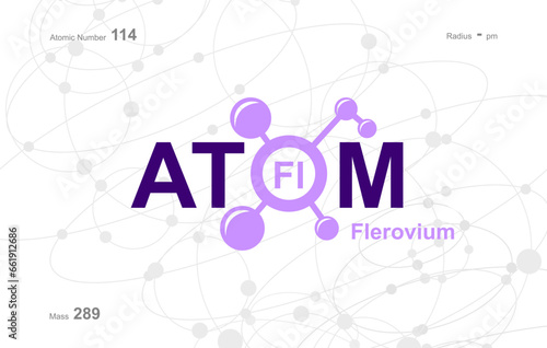 modern logo design for the word "Atom". Atoms belong to the periodic system of atoms. There are atom pathways and letter Fl.