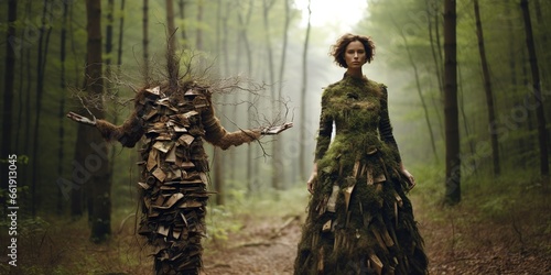 Tailor designing clothes from materials found in nature, concept of Eco-friendly fashion photo