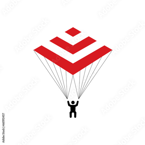 Piktogram terdiri dari piramida segitiga dan The pictogram consists of a triangular triangle and a parachutist.
