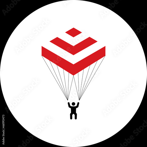 Piktogram terdiri dari piramida segitiga dan The pictogram consists of a triangular triangle and a parachutist.