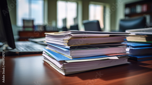 Stack of documents on the office desk. © MP Studio