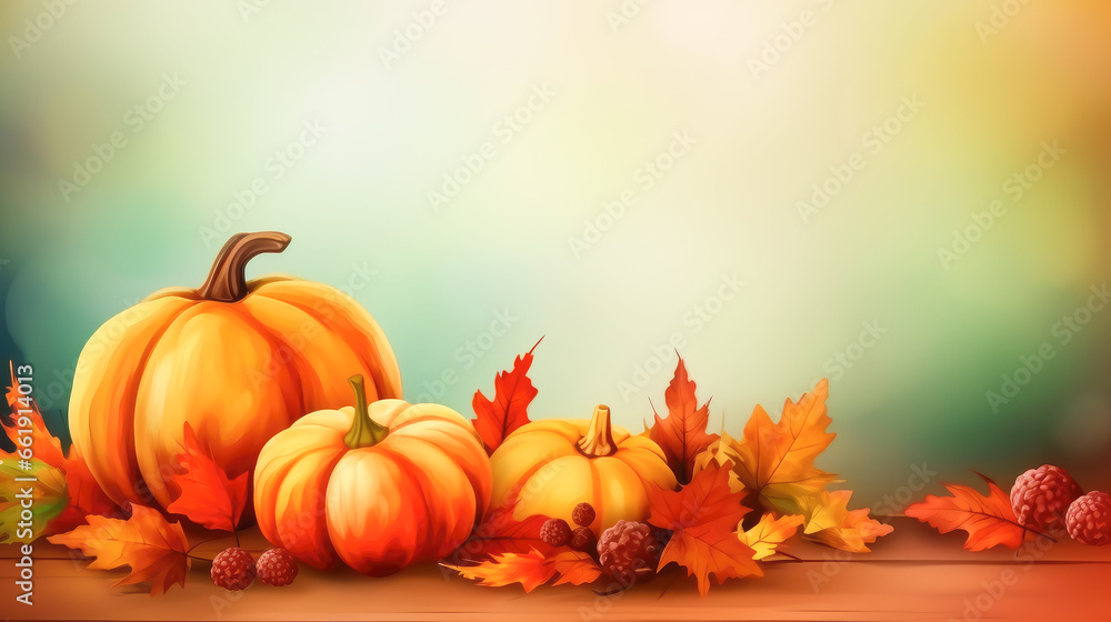 Fall illustration with pumpkins and fall leaves with copy space. Fall illustration with pumpkins and fall leaves with copy space.