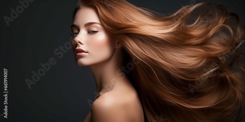 Beautiful woman with a long shiny hair  beauty concept  studio background