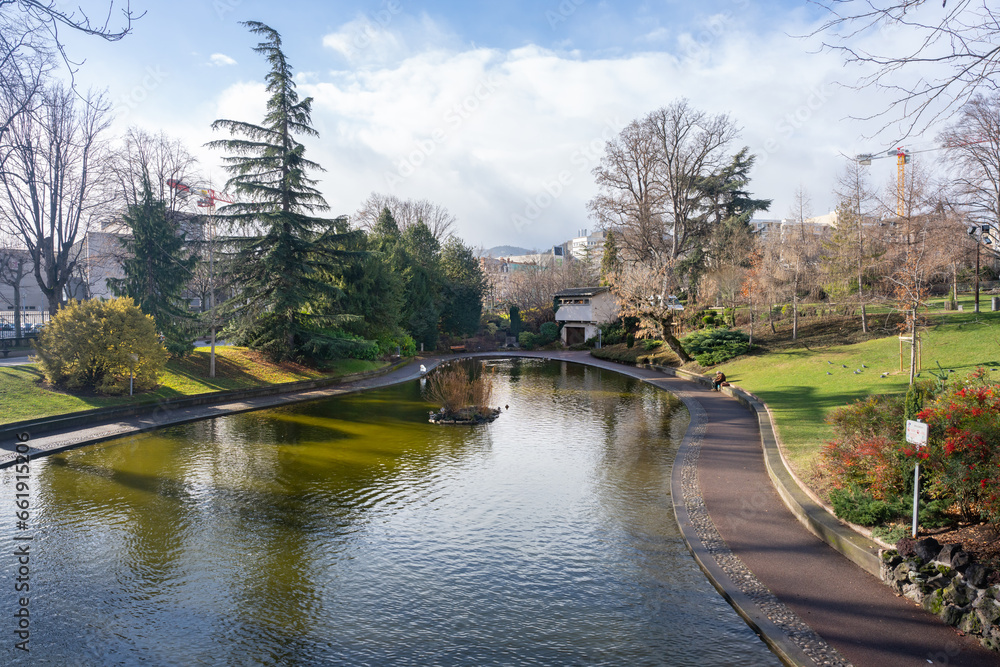 Fototapeta premium Clermont Ferrand, France - January 9 2023 - Lake at the Jardin Lecoq (garden of the rooster)