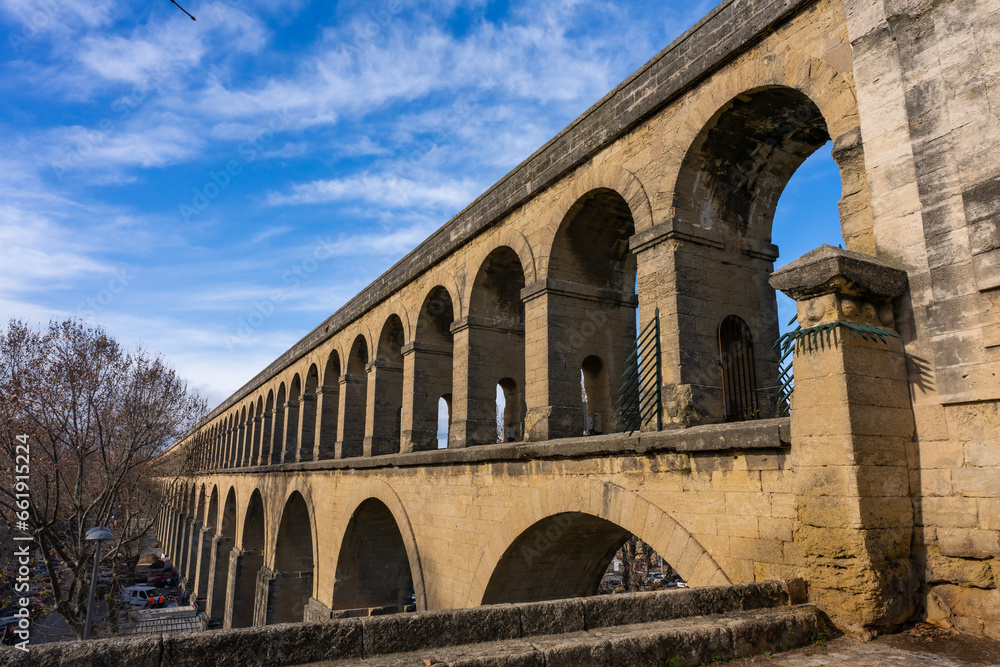 Montpellier, France - January 16 2023 - The aquaduct Saint Clement in Montpellier