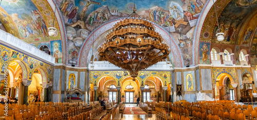 Patras, Greece - 26 February 2023 - Interior of the Holy Church of Saint Andrew in the center of town during the carnaval period photo