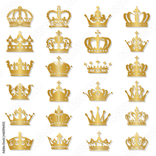 Set of royal golden crown with gradient vector Illustration.