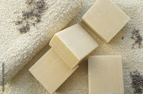  Natural bath soap with vegetable oils. Soap, towel. Lavender soap.