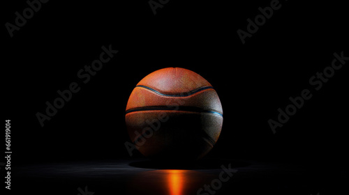 This intriguing image showcases a black basketball on a black backdrop, emphasizing minimalism and the beauty of form in simplicity. © Bela