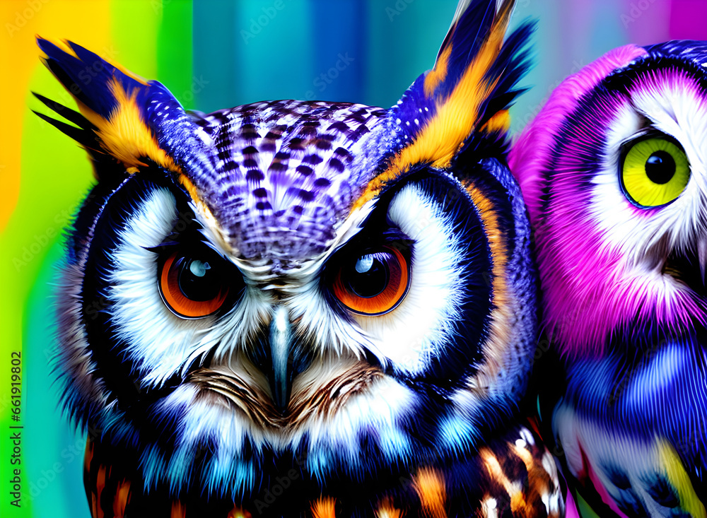 colorful artistic display of owls colorful artistic display of owls