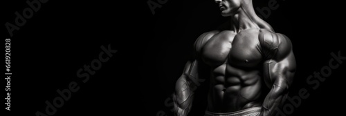 Male bodybuilder on anabolic steroids infront of black background 
