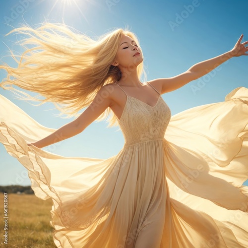 Blonde Woman in Flowy Dress - Elegance for Perfume, Beauty Products, and Fashion Editorials