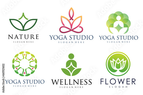 Collection of Yoga,Zen,Spa and Meditation logos ,icons and elements.style minimalist.Vector design