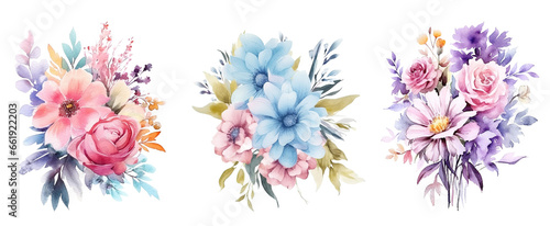 watercolor flowers  a set of illustrations in handmade watercolor style on a white background  generative ai