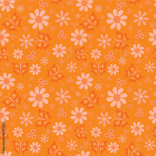 Orange Butterfly Garden Repeating Pattern