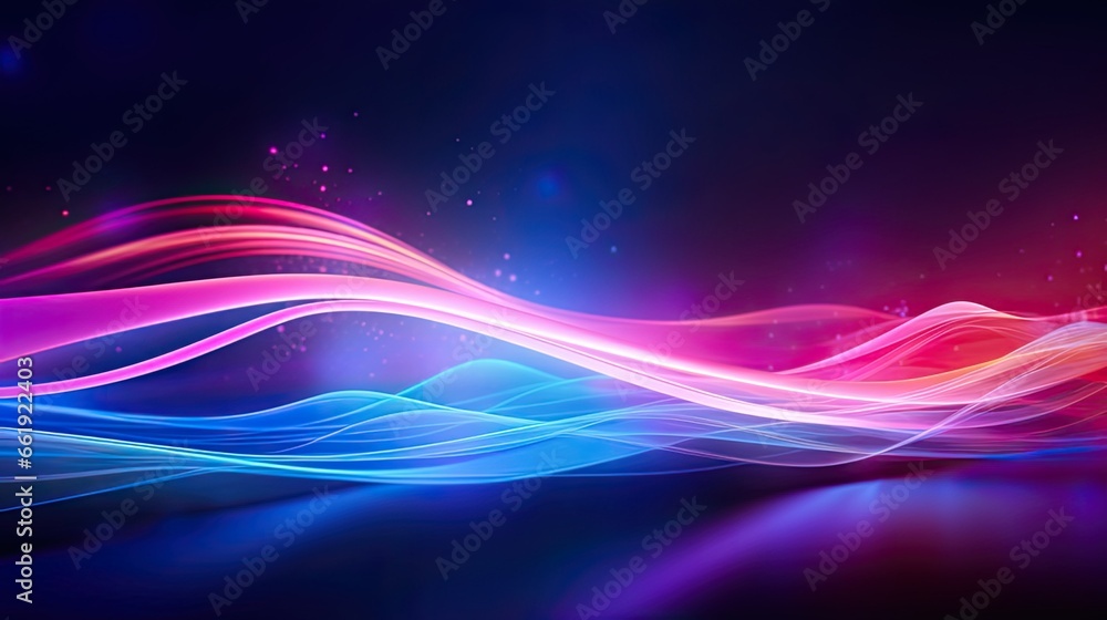 Abstract futuristic background with purple and blue glowing neon moving high speed wave lines and bokeh lights. Visualization of sound waves. Data transfer. Fantastic wallpaper gen by AI Abstract futuristic background with purple and blue glowing neon moving high speed wave lines and bokeh lights. Visualization of sound waves. Data transfer. Fantastic wallpaper gen by AI