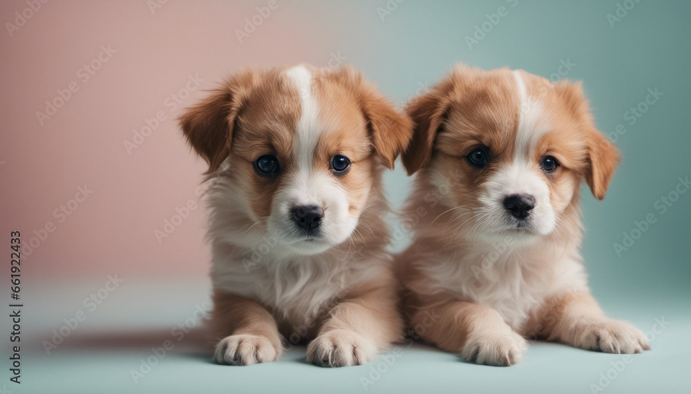 cute puppies on a pastel background with copy space, leaving blank space for a quote