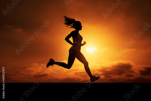 silhouette of people start jogging in the early morning beautiful sky at background