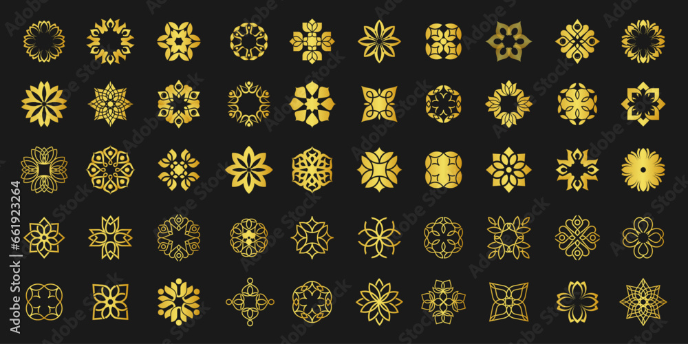 Floral ornament logo and icon set. Abstract luxury beauty mandala flower logo design collection. - obrazy, fototapety, plakaty 