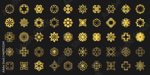 Floral ornament logo and icon set. Abstract luxury beauty mandala flower logo design collection.