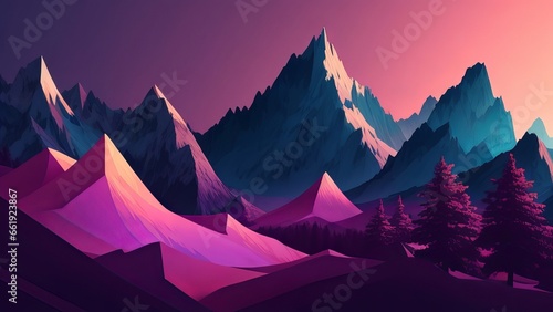 Free Illustration 4k abstract mountain trees Digital Wireframe colorful abstract background  Generative AI
