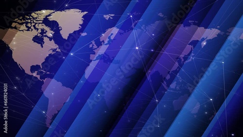 Infographic globe news backdrop with connected lines presents headline news on tv station. Global report press play on current events and world affairs with connected lines and dots