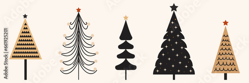 Set of minimalistic Christmas trees in unique shapes