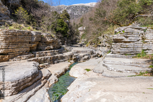 The Papingo Rock Pools in the Vikos Moutains with natural pancake rocks © ivoderooij