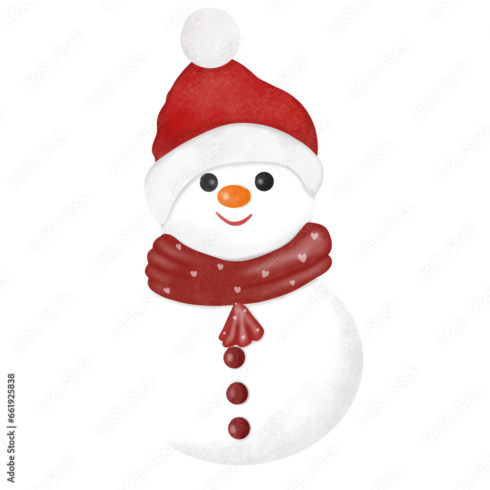 Snowman with red scarf isolated on transparent background Snowman with red scarf isolated on transparent background