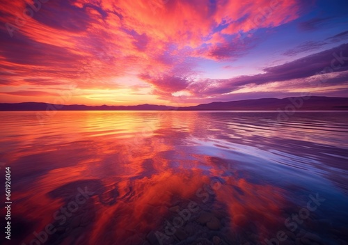"Serenity's Canvas: An Orange and Pink Sunset's Reflection" Generativ ai.