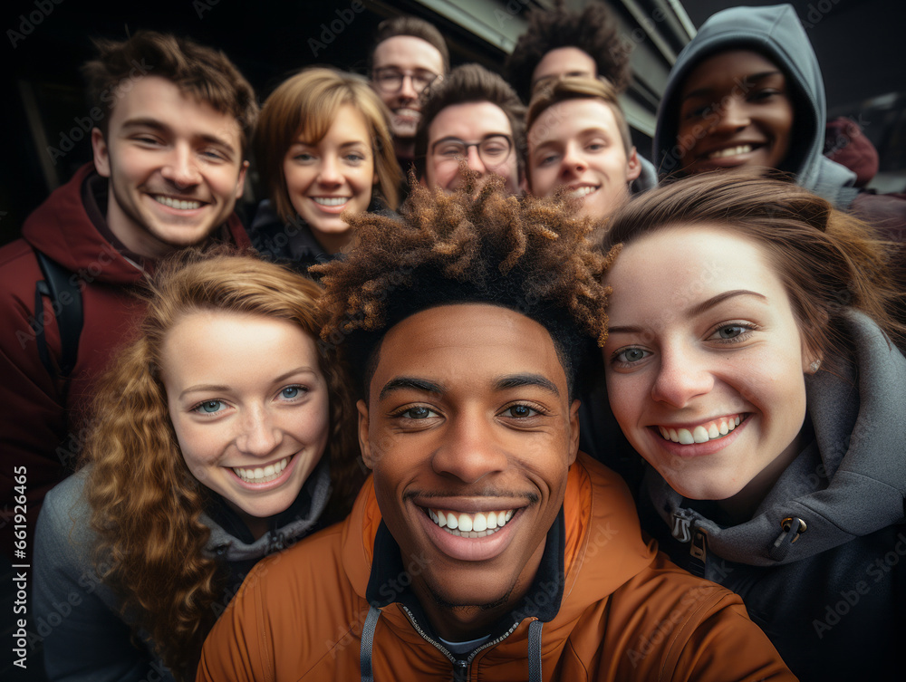 Obraz premium A group of international friends taking a selfie. 