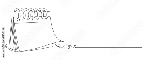 Loose-leaf calendar in one continuous line art vector illustration. Calendarr Doodle contour vector illustration
