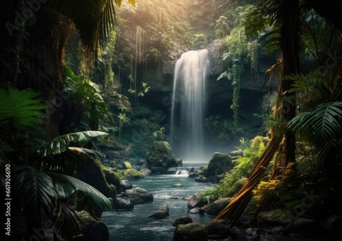 "Jungle's Hidden Gem: Unveiling the Enchanted Waterfall" Generativ ai.