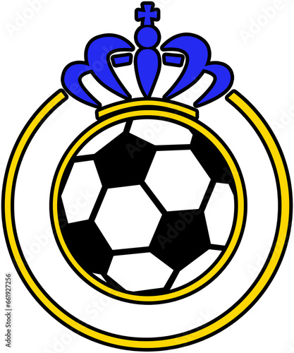 Emblema azul y amarillo de equipo de futbol con corona en fondo transparente