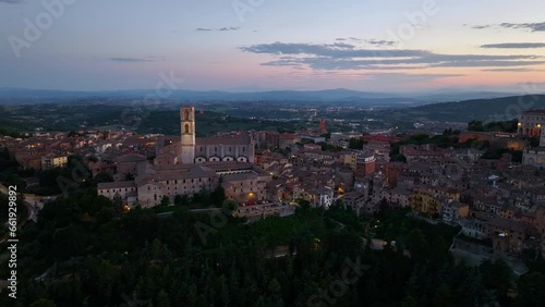 Wallpaper Mural Aerial orbiting shot of the Basilica di San Domenico in Perugia city at dusk, capital of Umbria, Italy Torontodigital.ca