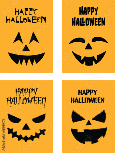 Vector set of Halloween party invitations or greeting cards, flyer, banner, poster templates. Pumpkin party invitation cards. Different typography "happy halloween"
