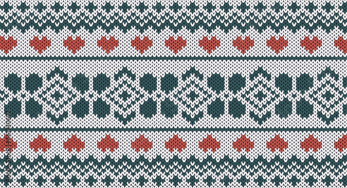 Green and red fair isle seamless knited pattern , Festive Sweater Design. Seamless Knitted Pattern