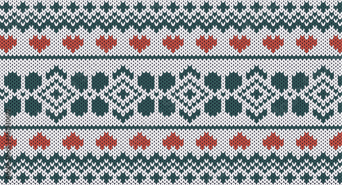 Green and red fair isle seamless knited  pattern , Festive Sweater Design. Seamless Knitted Pattern