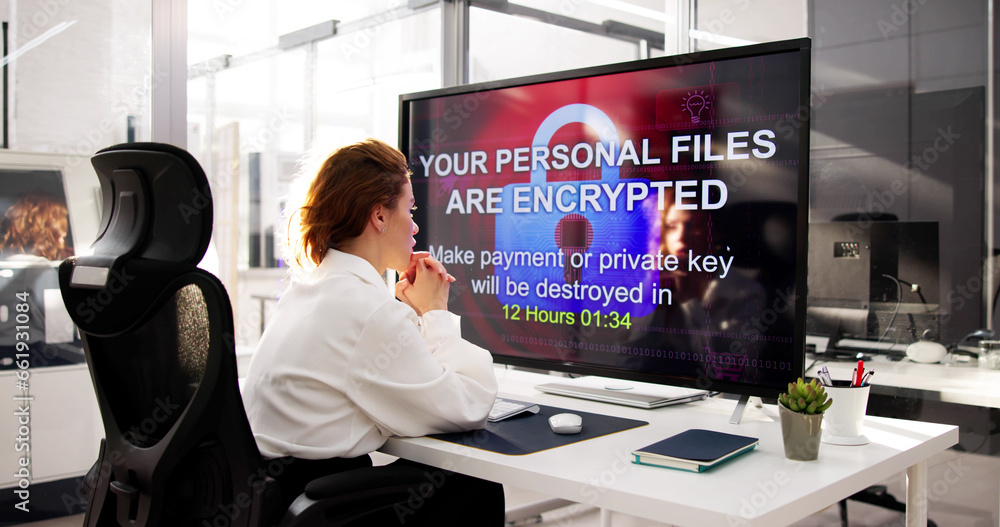 Ransomware Malware Attack. Business Computer Hacked Ransomware Malware Attack. Business Computer Hacked