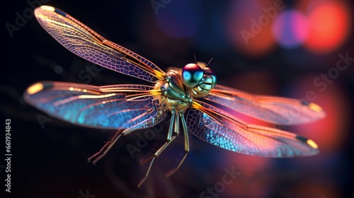 A dragonfly with fine detail bright and vivid colors.Generative AI © sudipdesign