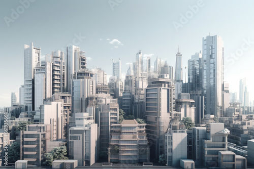 Cityscape with skyscrapers and buildings 3d rendering toned image