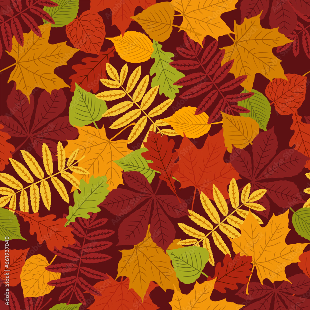 Seamless pattern with maple leaves, Autumn pattern, foliage wrapping paper, pattern fills, Thanksgiving, web page background.
