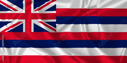 Hawaii State flag waving in the wind on realistic silk texture
