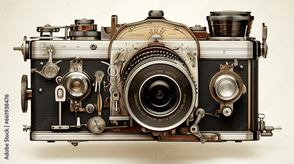 Vintage Camera: A detailed drawing of a vintage camera, highlighting the retro details and craftsmanship.