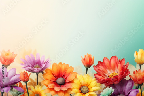Colorful gerbera flowers on a white background, copy space